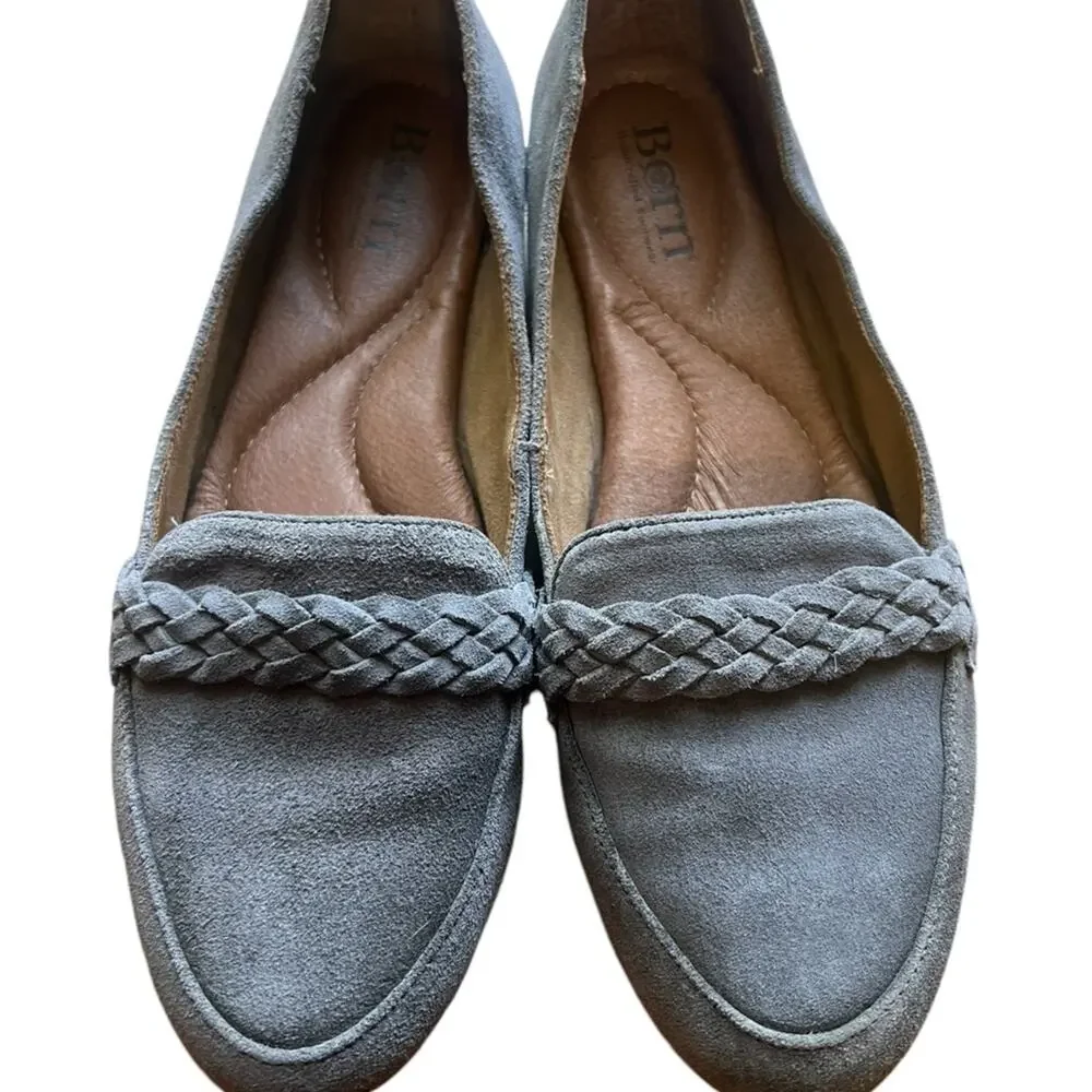 Born Braided Strap Slip-On Suede Loafer Mirror Gray - Size 9.5 Medium